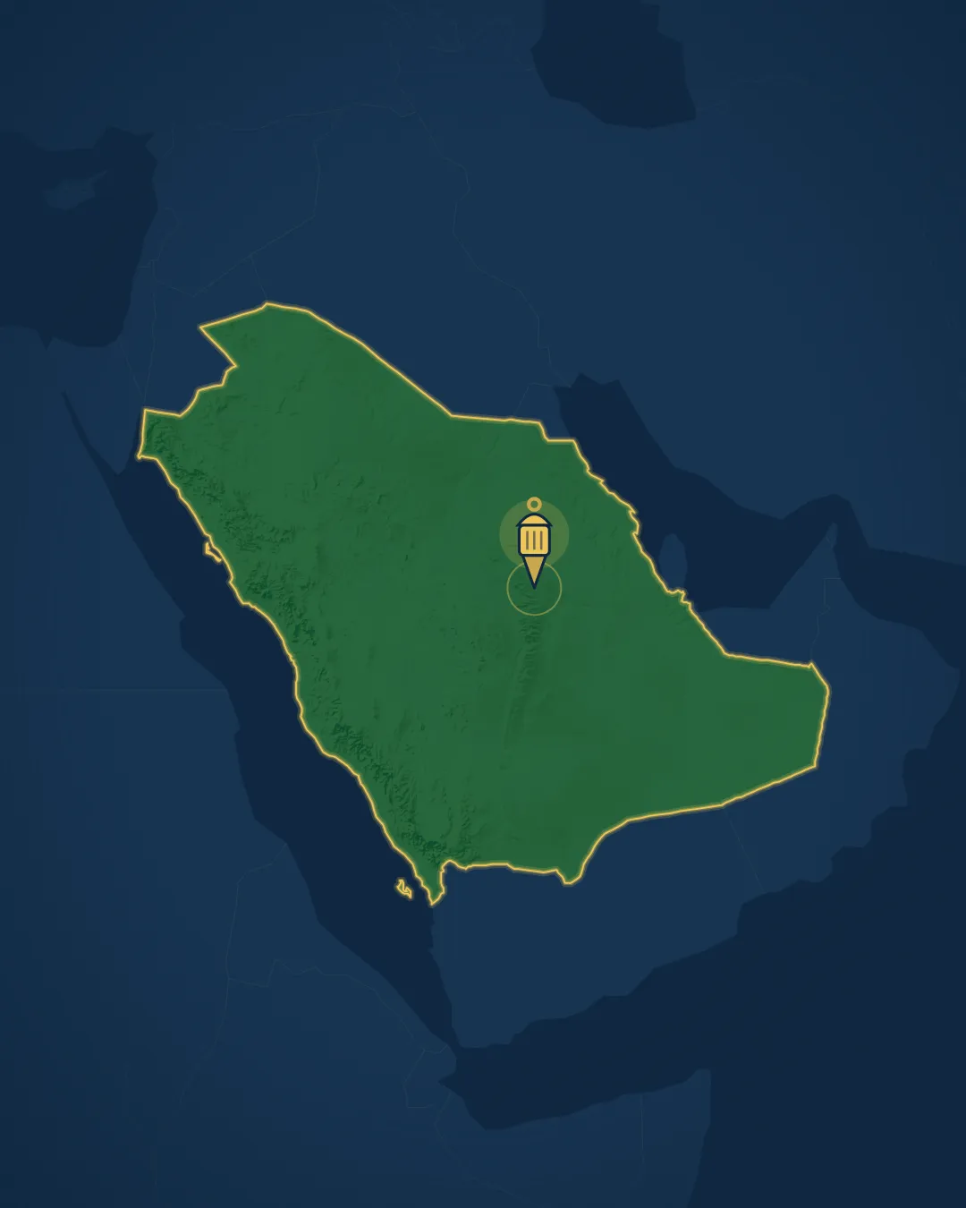 خريطة السعودية وعليها موقع الرياض